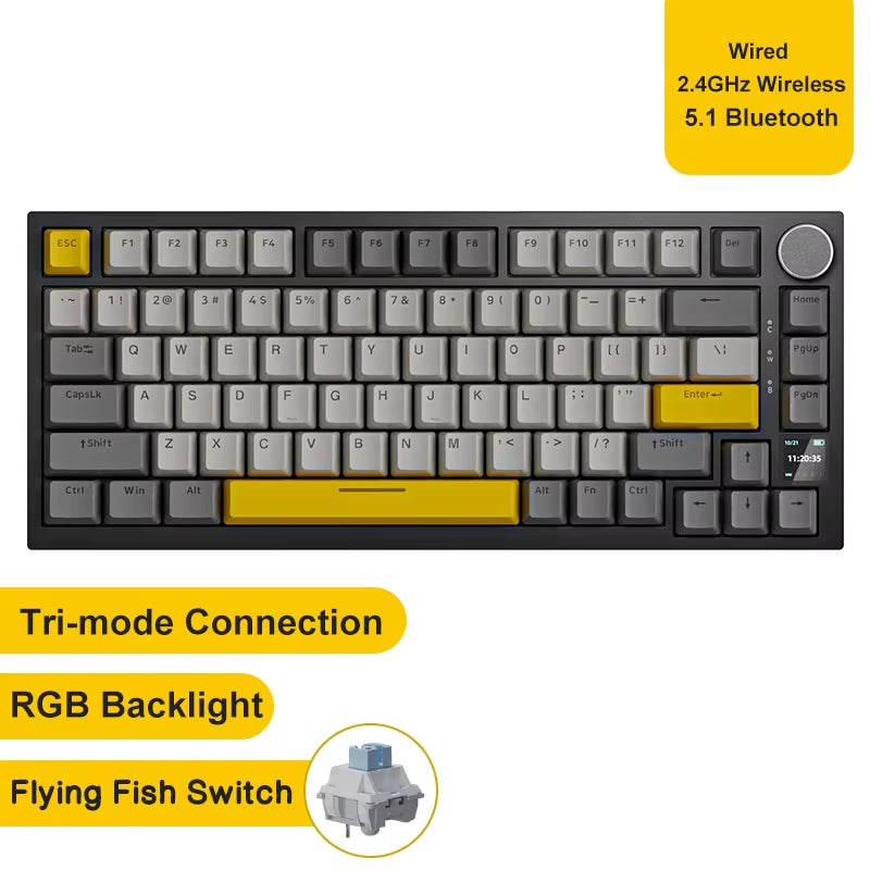 Ak820/Ak820Pro Gaming Mechanical Keyboard Bluetooth 5.1/Wireless/C-Wired Customized Keyboard with Knob Hot Swapping Gasket